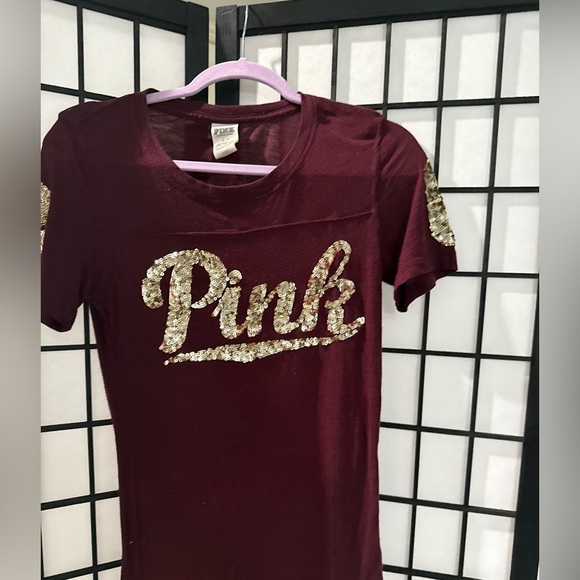 PINK Victoria's Secret Tops - PINK Victoria's Secret Burgundy Tee